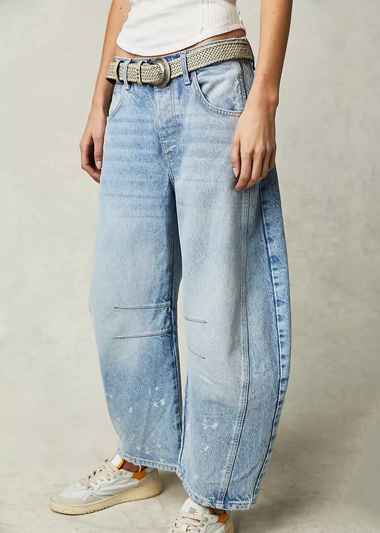 Waist Denim Pants Modern Blue Crop High Summer Pockets