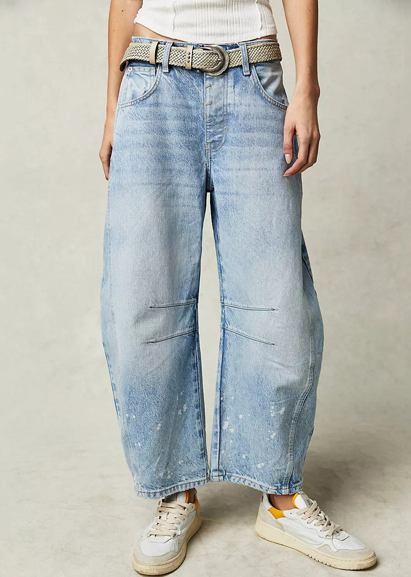 Waist Denim Pants Modern Blue Crop High Summer Pockets