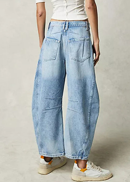 Waist Denim Pants Modern Blue Crop High Summer Pockets
