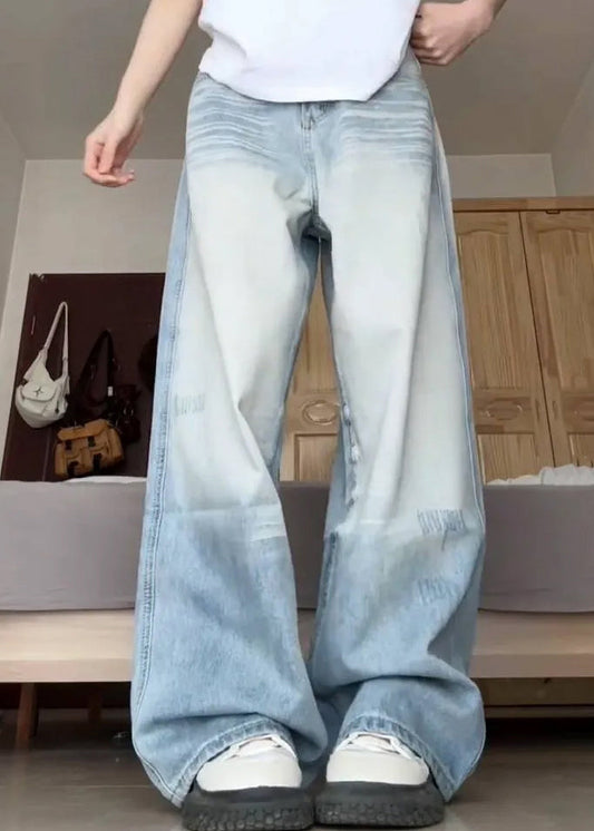 Modern Blue Pockets High Waist Denim Pants Fall Qf051