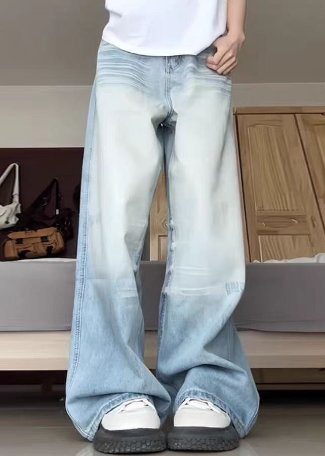 Modern Blue Pockets High Waist Denim Pants Fall Qf051
