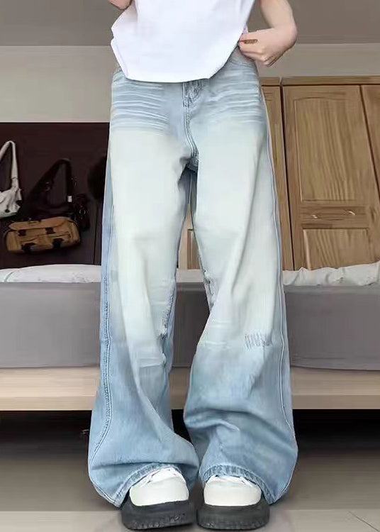 Modern Blue Pockets High Waist Denim Pants Fall Qf051