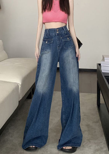 Modern Blue Pockets High Waist Denim Pants Summer Aw1004