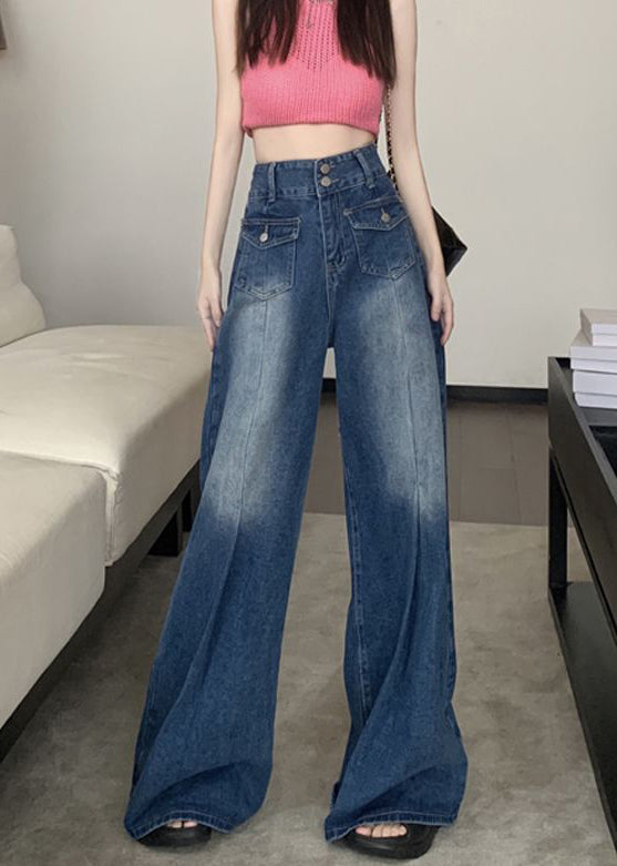 Modern Blue Pockets High Waist Denim Pants Summer Aw1004