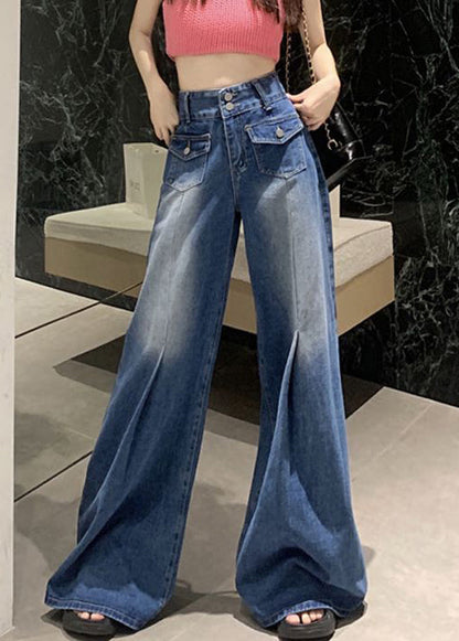 Modern Blue Pockets High Waist Denim Pants Summer Aw1004