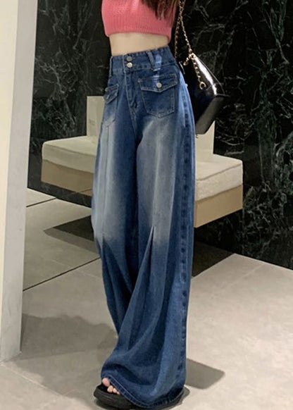 Modern Blue Pockets High Waist Denim Pants Summer Aw1004