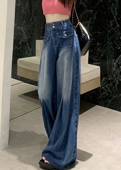 Modern Blue Pockets High Waist Denim Pants Summer Aw1004