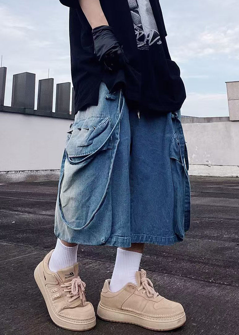 Denim Modern Pockets Summer Shorts Blue Oversized