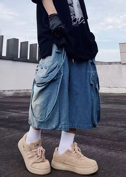 Denim Modern Pockets Summer Shorts Blue Oversized