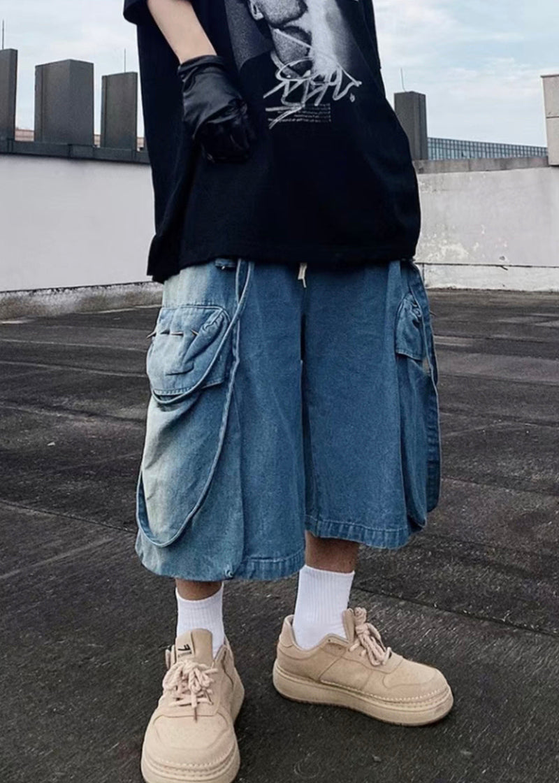Denim Modern Pockets Summer Shorts Blue Oversized
