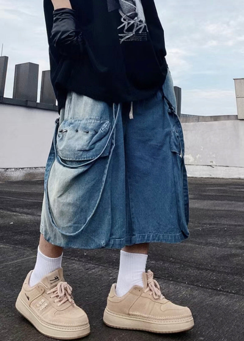 Denim Modern Pockets Summer Shorts Blue Oversized