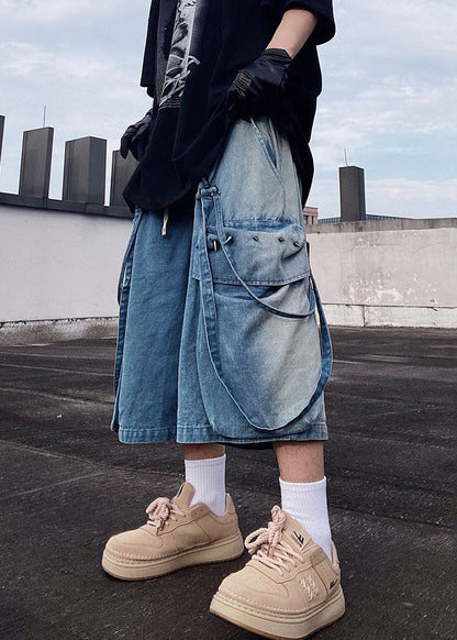 Denim Modern Pockets Summer Shorts Blue Oversized