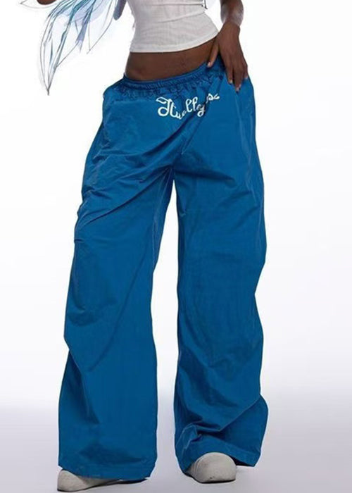 Modern Blue Print Elastic Waist Cotton Wide Leg Pants Spring Yt004