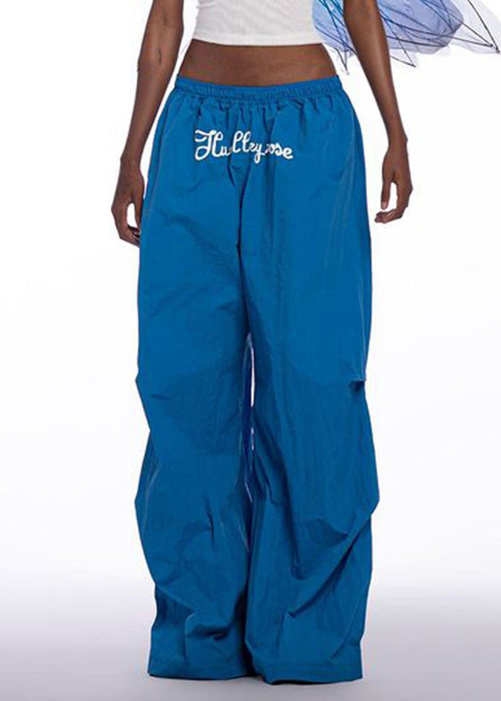 Modern Blue Print Elastic Waist Cotton Wide Leg Pants Spring Yt004