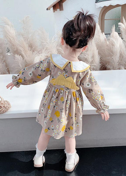 Modern Brown Embroideried Print Vacation Long Dresses Long Sleeve Ss1038