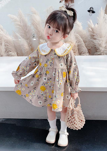 Modern Brown Embroideried Print Vacation Long Dresses Long Sleeve Ss1038