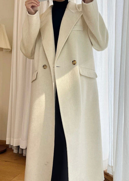 Modern Brown Peter Pan Collar Pockets Woolen Coat Winter Rl007