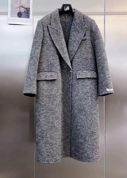 Modern Brown Peter Pan Collar Pockets Woolen Coat Winter Rl007