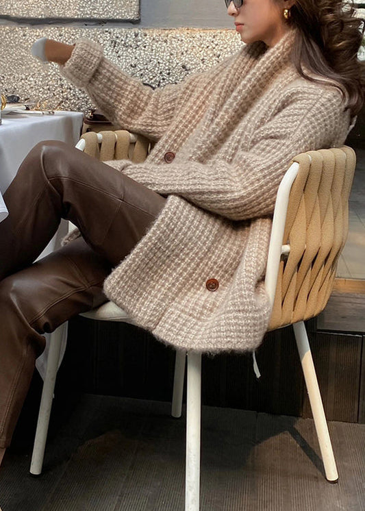 Modern Camel V Neck Button Knit Cardigan Fall Wo039