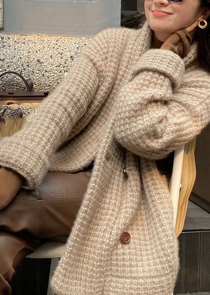 Modern Camel V Neck Button Knit Cardigan Fall Wo039