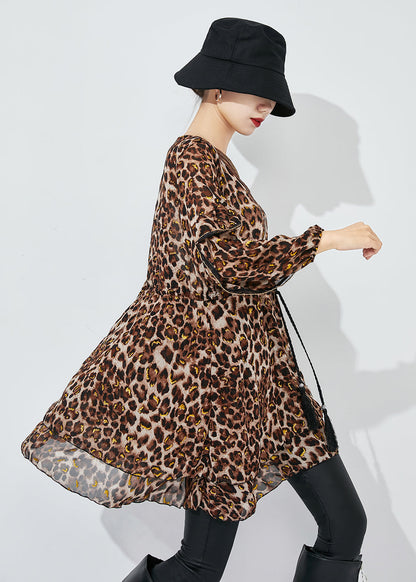 Modern Cinched Leopard Print Chiffon Mini Dresses Spring Ly0814