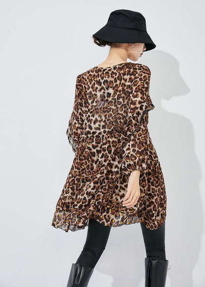 Modern Cinched Leopard Print Chiffon Mini Dresses Spring Ly0814