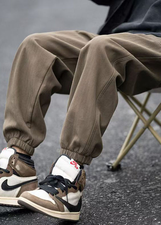 Pants Pockets Spring Elastic Waist Coffee Beam Modern