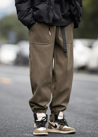 Pants Pockets Spring Elastic Waist Coffee Beam Modern