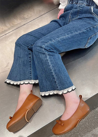 Modern Denim Blue Elastic Waist Crop Flared Pants Tv018