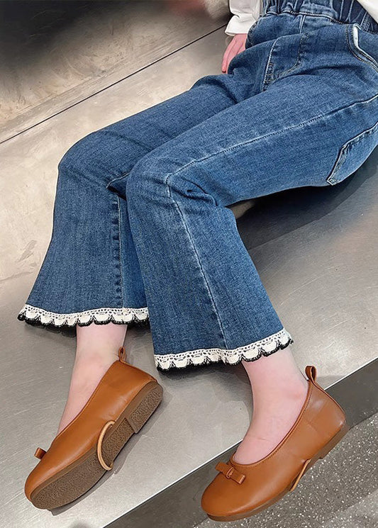 Modern Denim Blue Elastic Waist Crop Flared Pants Tv018