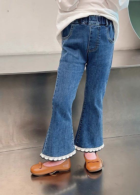Modern Denim Blue Elastic Waist Crop Flared Pants Tv018
