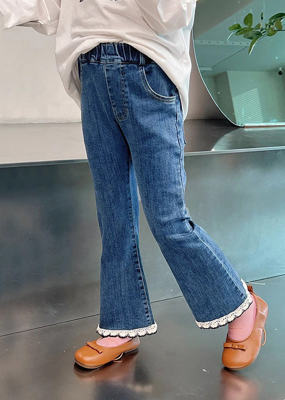 Modern Denim Blue Elastic Waist Crop Flared Pants Tv018