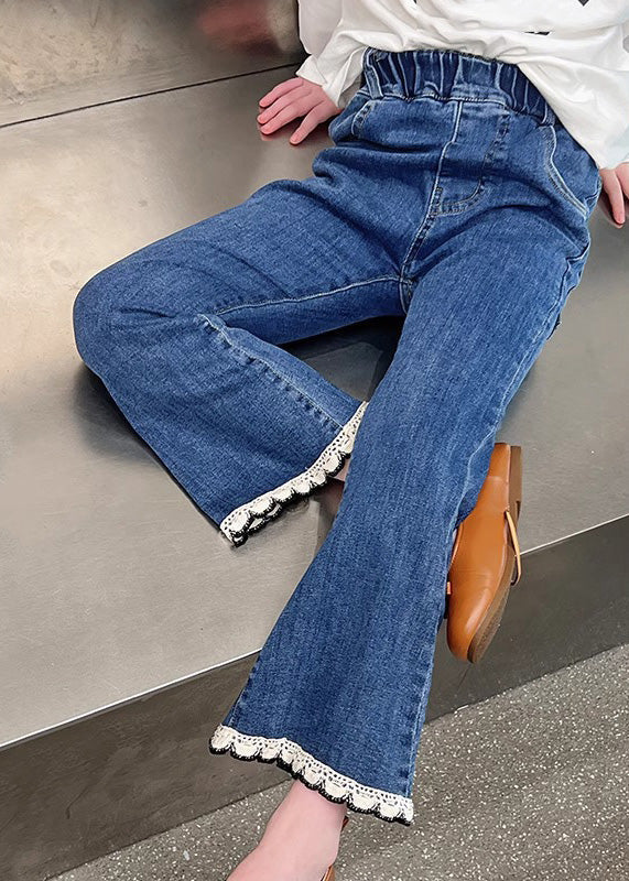 Modern Denim Blue Elastic Waist Crop Flared Pants Tv018