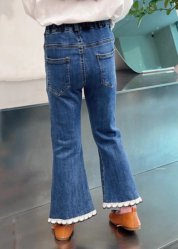 Modern Denim Blue Elastic Waist Crop Flared Pants Tv018