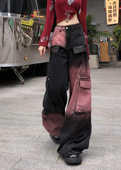 Modern Gradient Color Oversized With Pockets Denim Pants Spring Yf018
