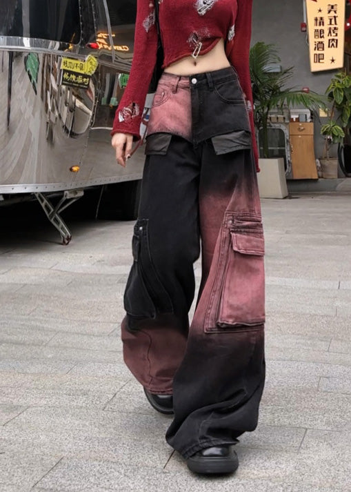 Modern Gradient Color Oversized With Pockets Denim Pants Spring Yf018