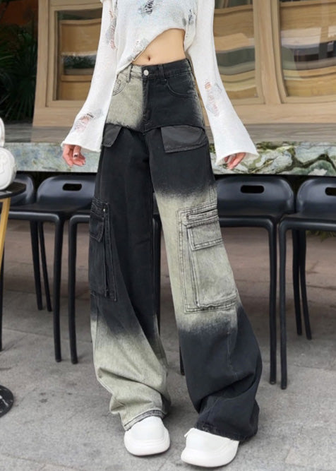 Modern Gradient Color Oversized With Pockets Denim Pants Spring Yf018