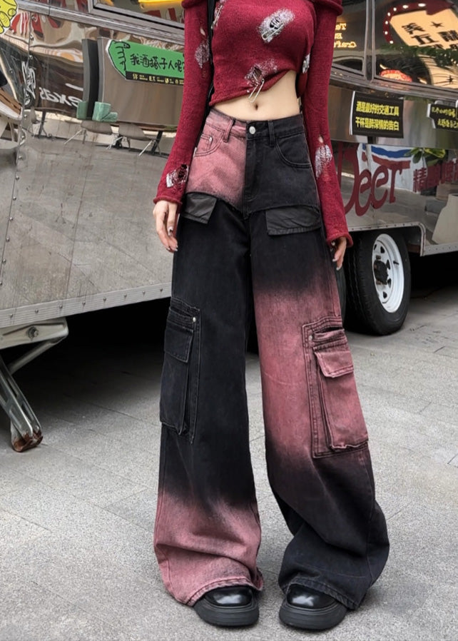 Modern Gradient Color Oversized With Pockets Denim Pants Spring Yf018