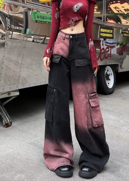 Modern Gradient Color Oversized With Pockets Denim Pants Spring Yf018