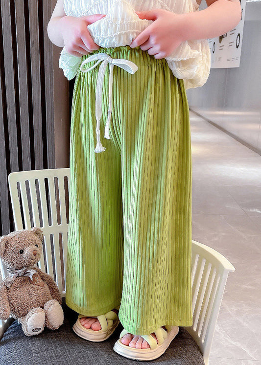 Modern Green Striped Patchwork Tie Waist Ice Silk Pants Gf025