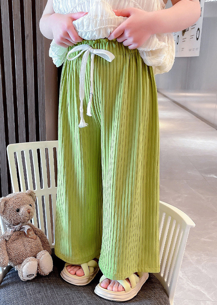 Modern Green Striped Patchwork Tie Waist Ice Silk Pants Gf025