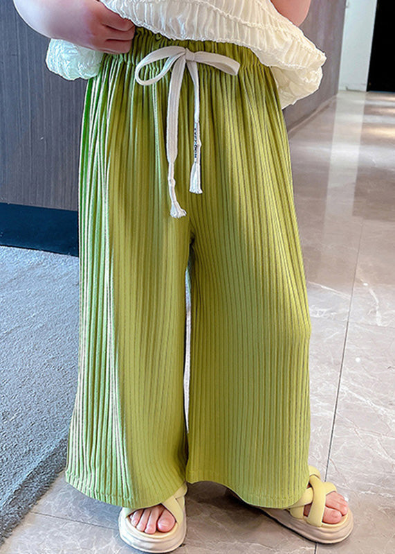 Modern Green Striped Patchwork Tie Waist Ice Silk Pants Gf025