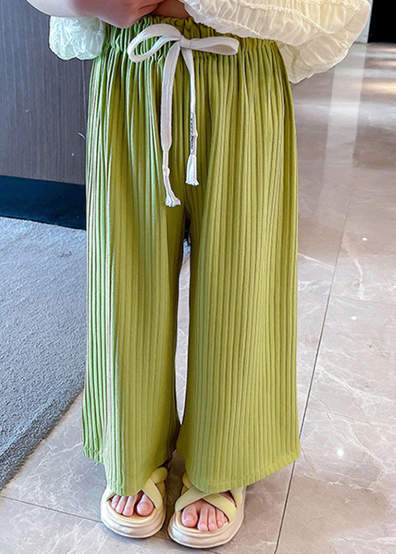 Modern Green Striped Patchwork Tie Waist Ice Silk Pants Gf025