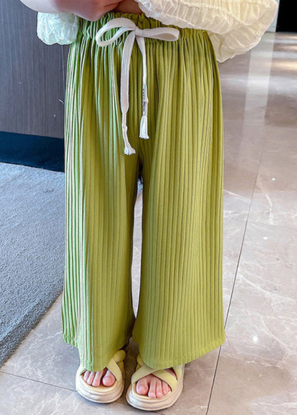 Modern Green Striped Patchwork Tie Waist Ice Silk Pants Gf025