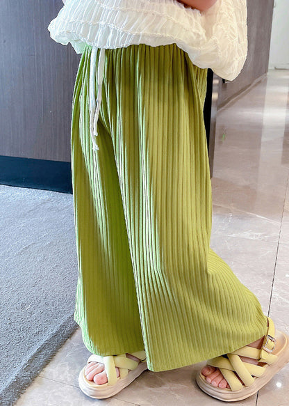 Modern Green Striped Patchwork Tie Waist Ice Silk Pants Gf025