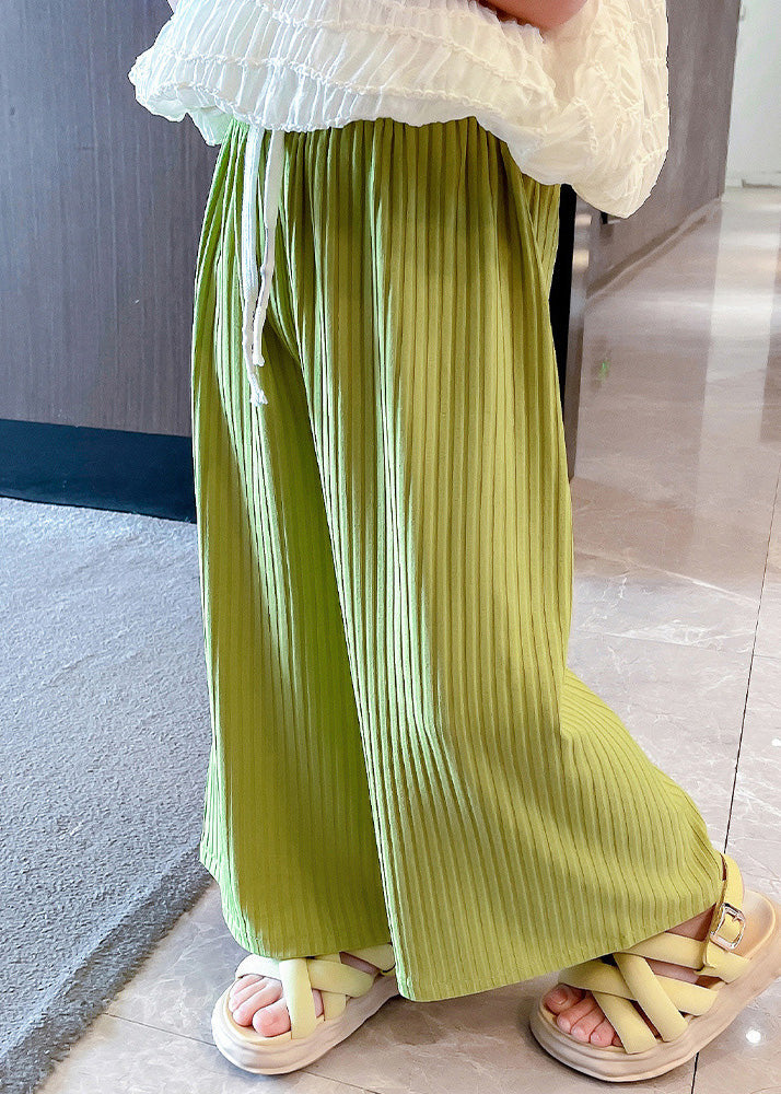 Modern Green Striped Patchwork Tie Waist Ice Silk Pants Gf025