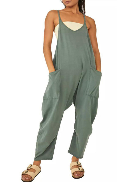 Modern Green V Neck Patchwork Jumpsuit Summer Ly1955