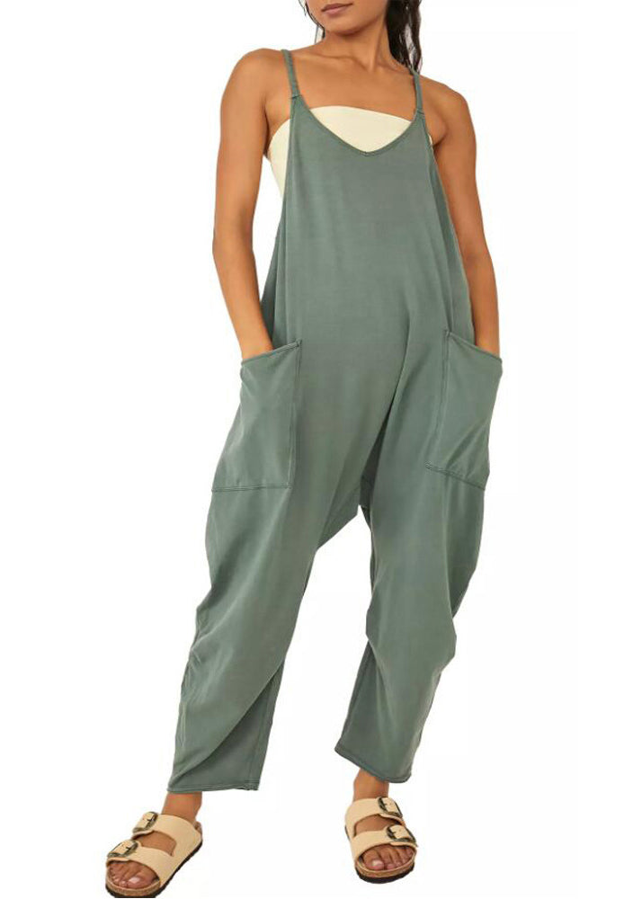 Modern Green V Neck Patchwork Jumpsuit Summer Ly1955