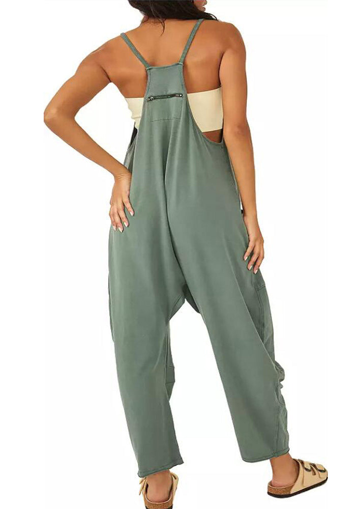 Modern Green V Neck Patchwork Jumpsuit Summer Ly1955