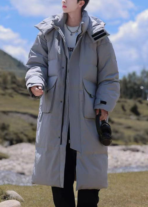 Modern Grey Hooded Button Pockets Duck Down Down Coats Winter Rj017